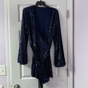 Free People Christa Sequin Romper Navy